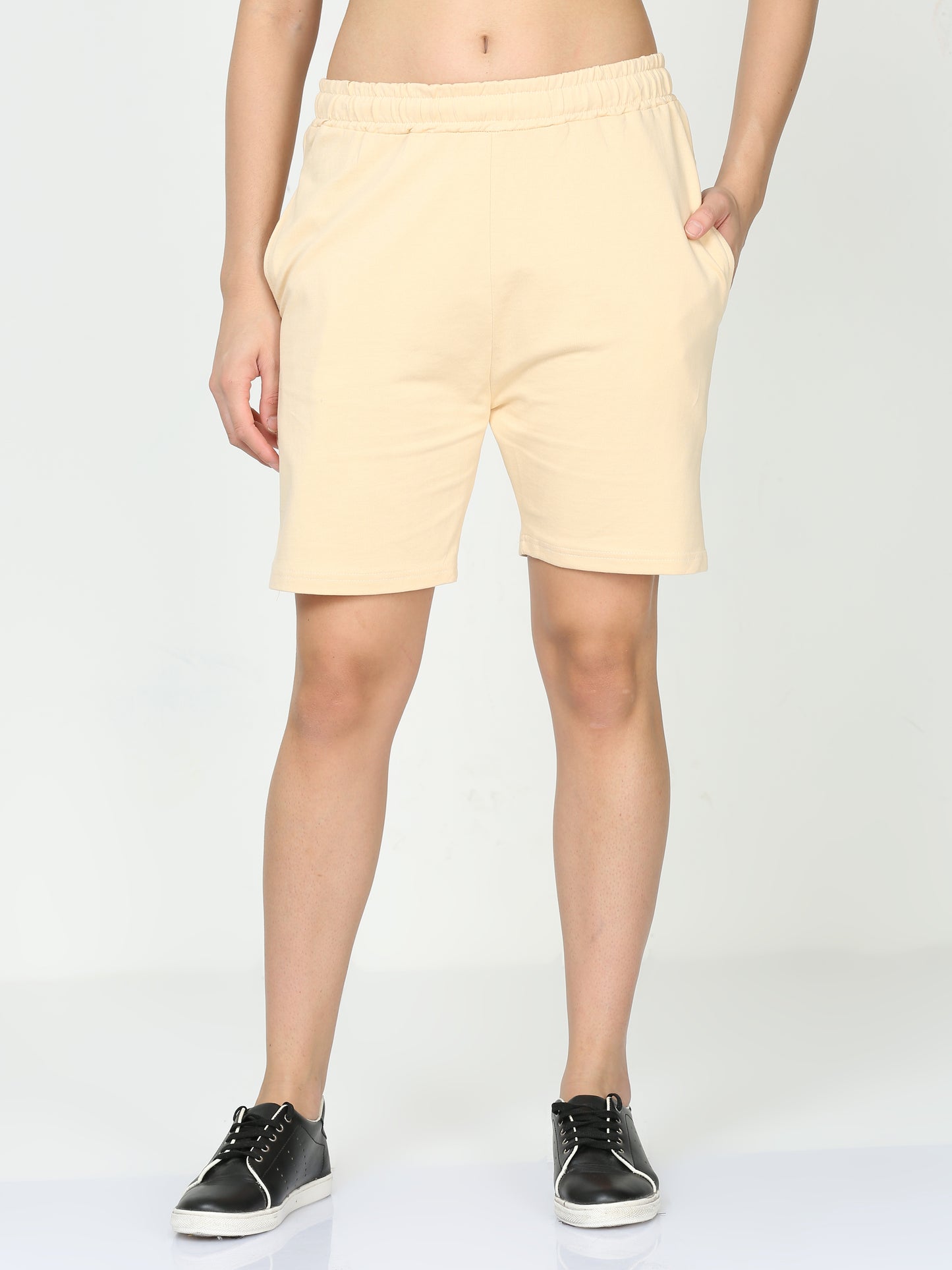 Beige Solid Premium Unisex Shorts