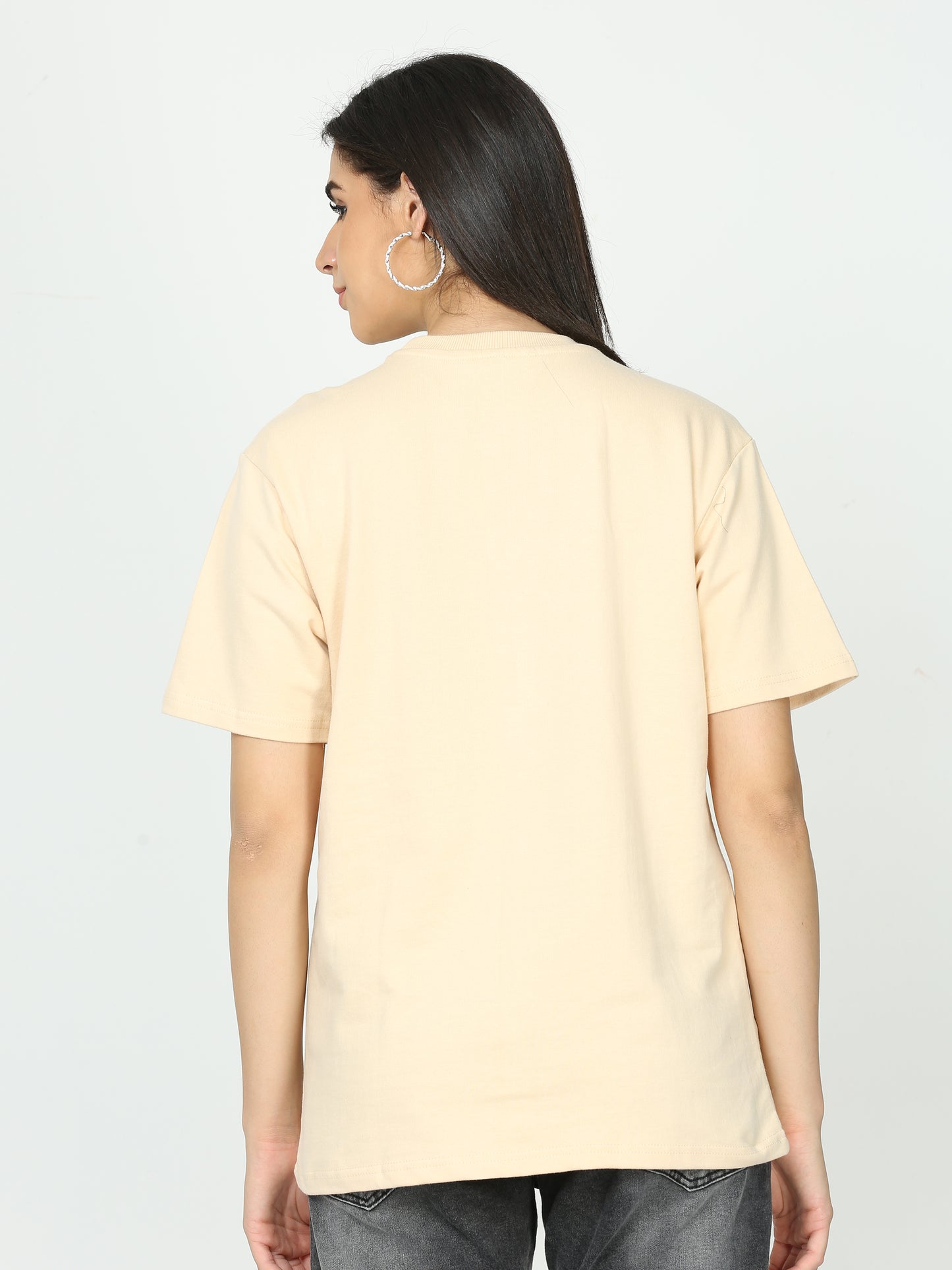 Beige Solid Premium Oversized Unisex T-Shirt
