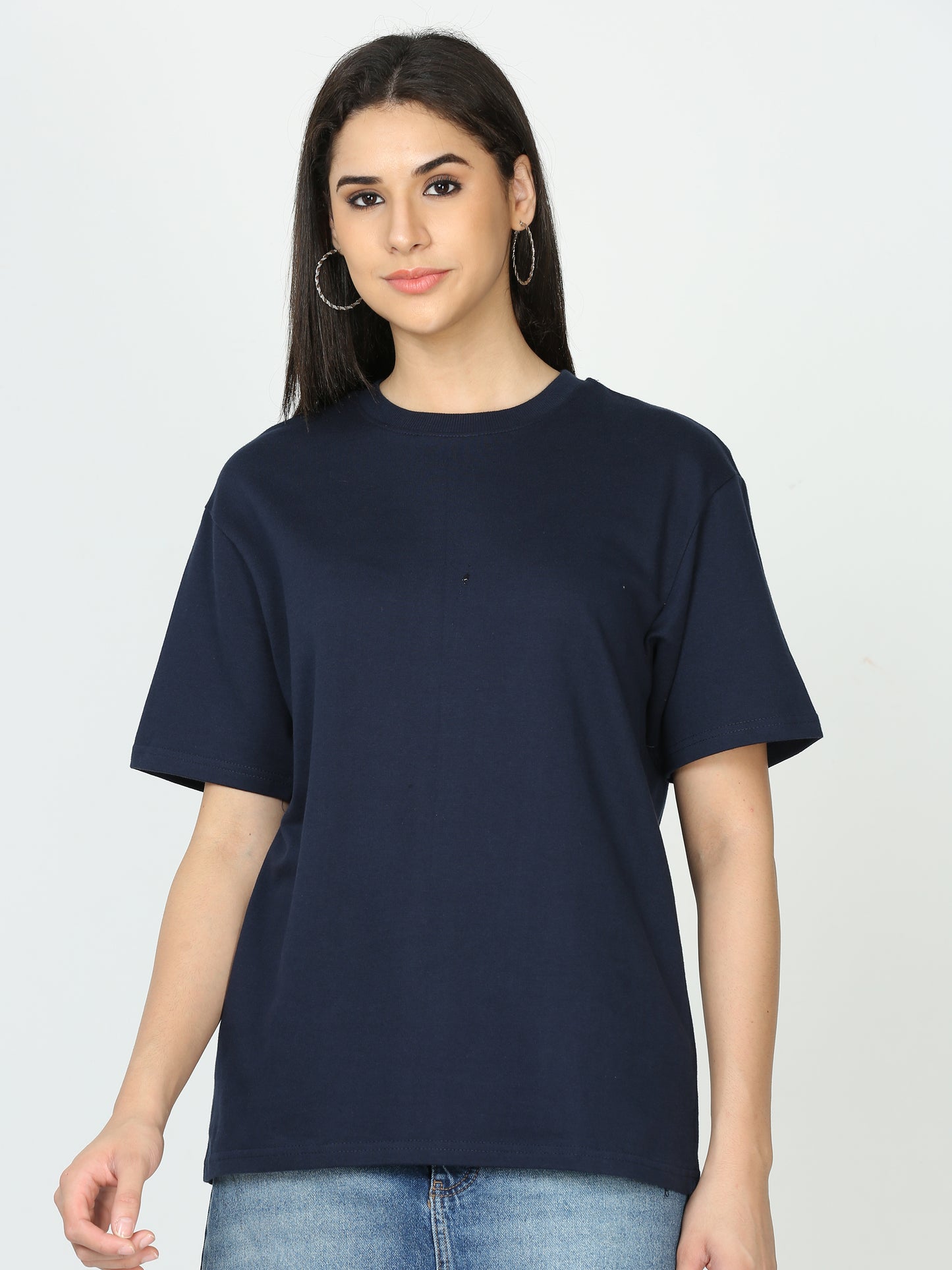 Navy Blue Solid Premium Oversized Unisex T-Shirt