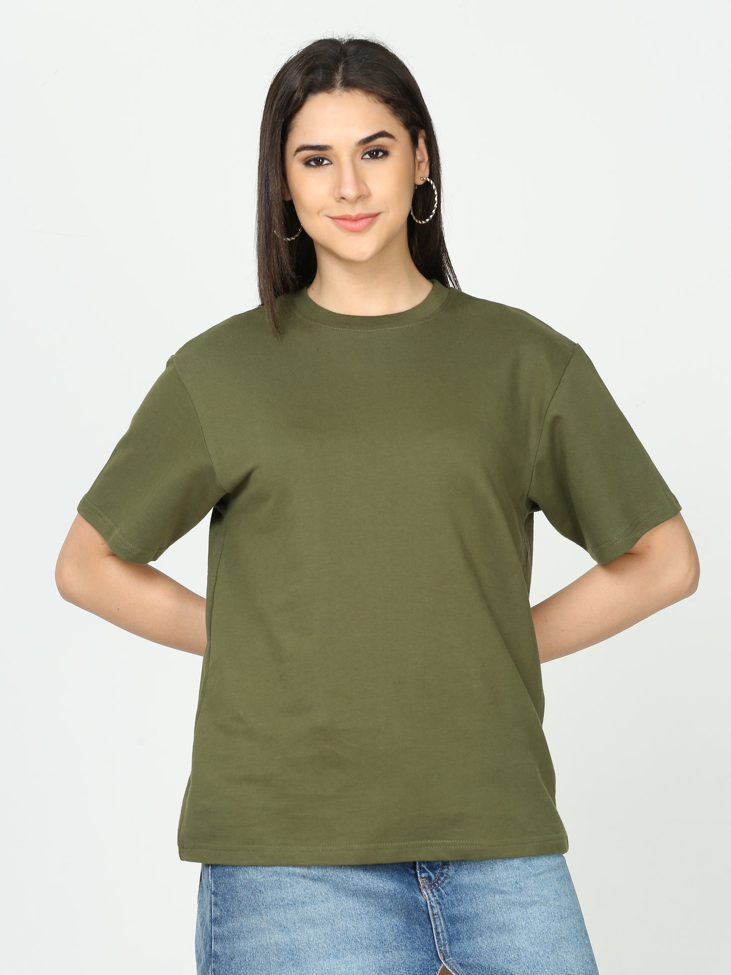 Olive Green Solid Premium Oversized Unisex T-Shirt