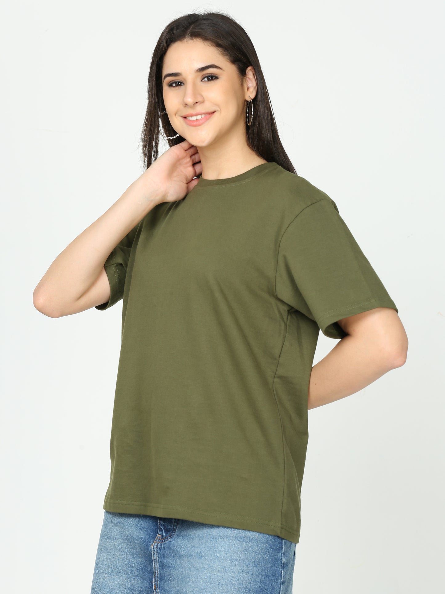Olive Green Solid Premium Oversized Unisex T-Shirt