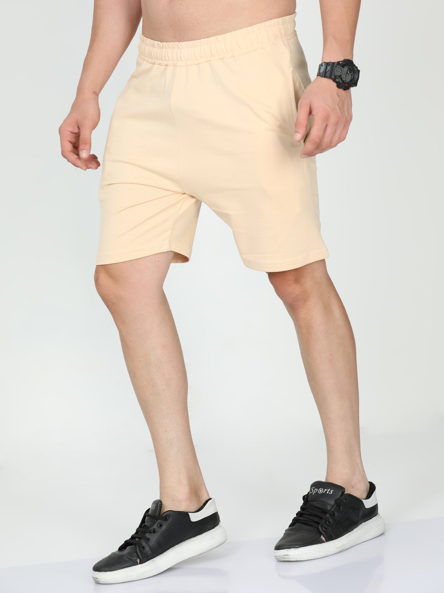 Beige Solid Premium Unisex Shorts