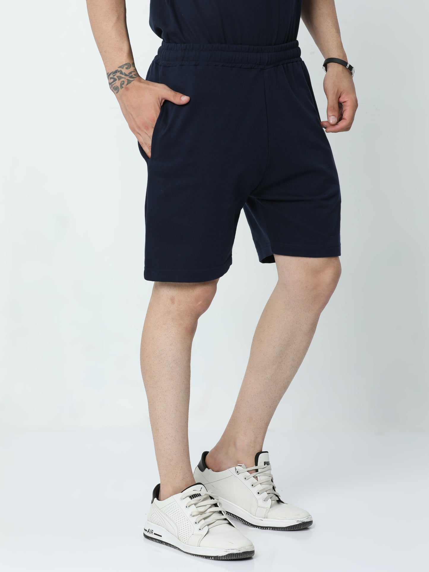 Navy Blue Solid Premium Unisex Shorts