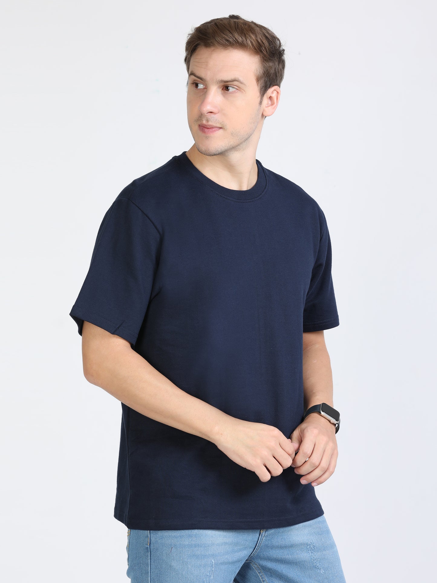 Navy Blue Solid Premium Oversized Unisex T-Shirt