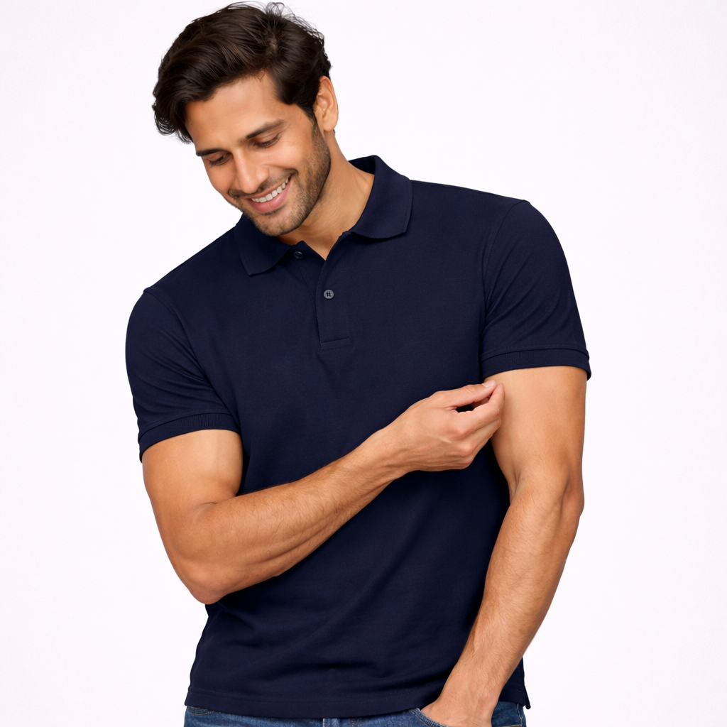 Navy Blue Polo Neck T-Shirt