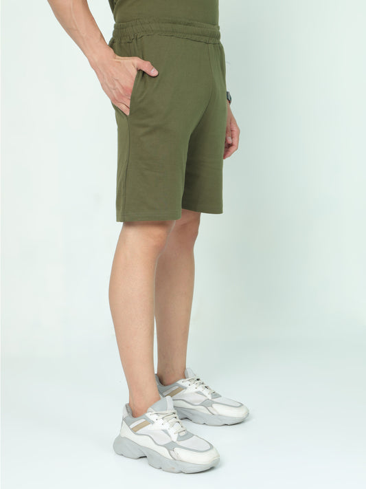 Olive Green Solid Premium Unisex Shorts