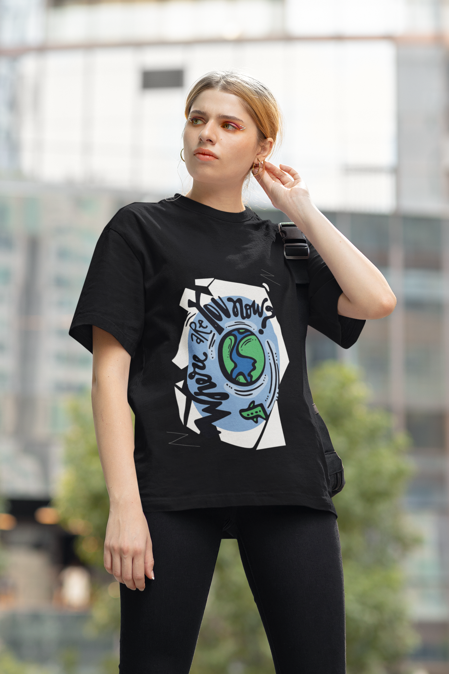 Black Where Are You Unisex Oversized T-Shirt