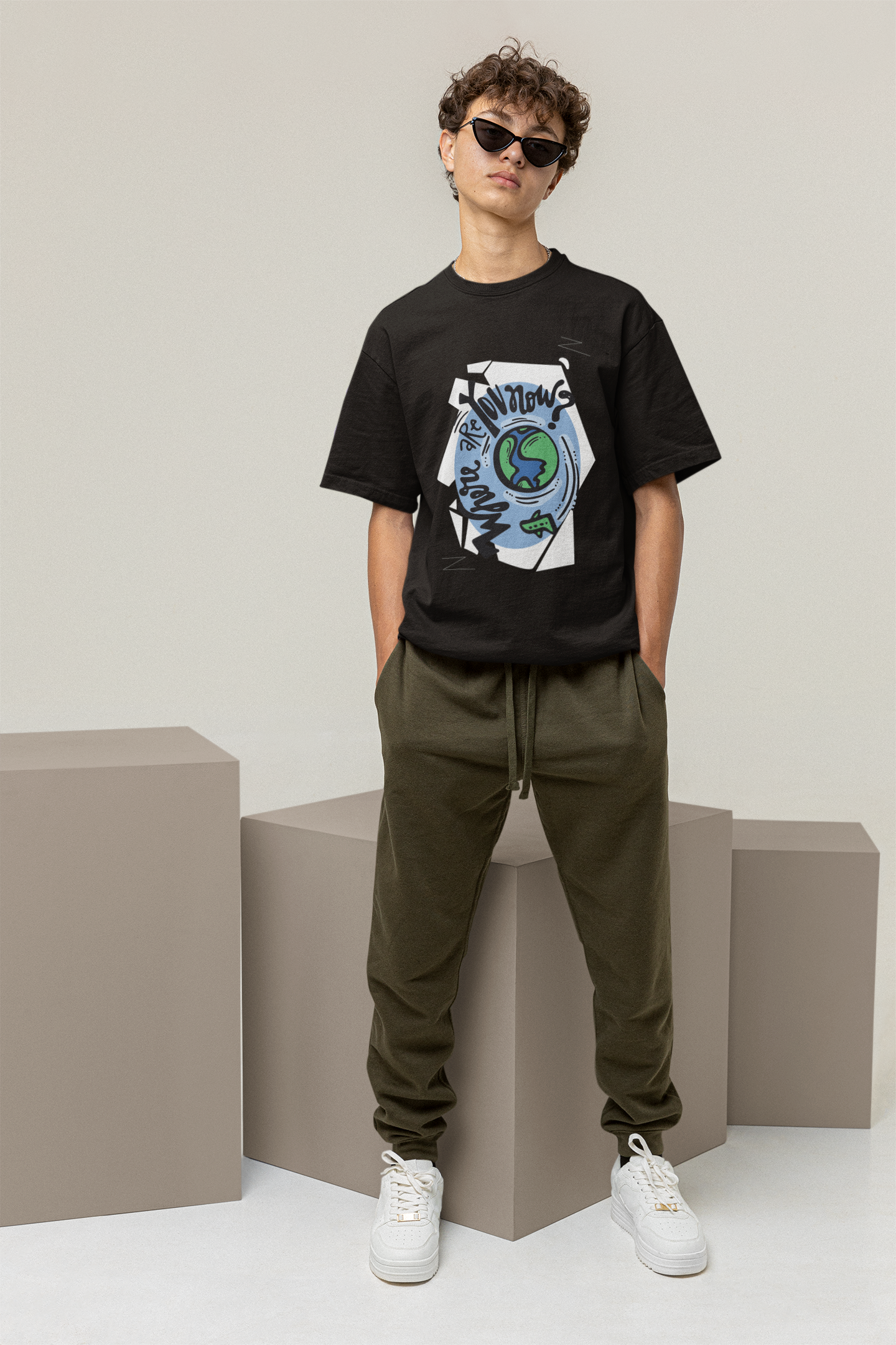 Black Where Are You Unisex Oversized T-Shirt