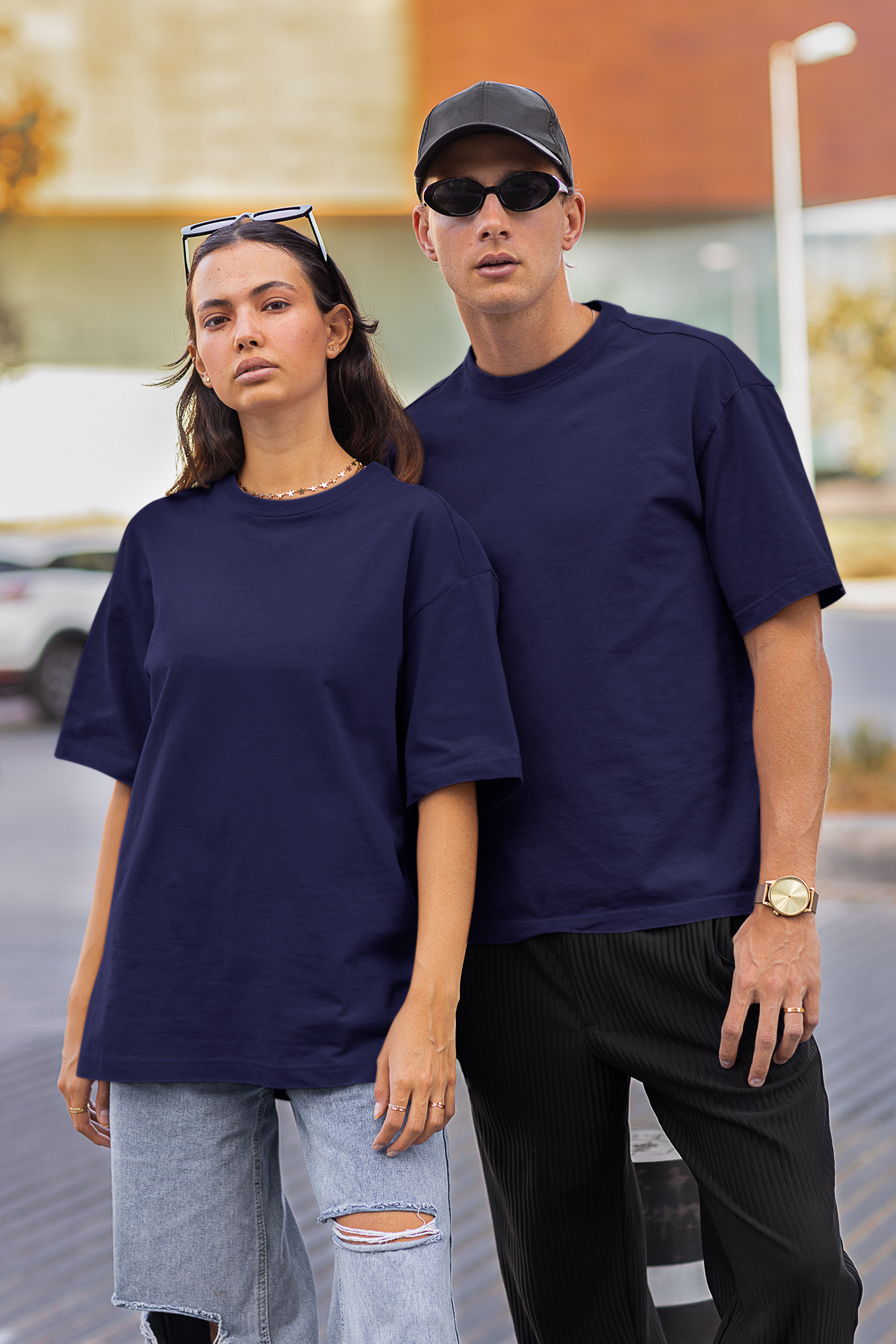 Navy Blue Solid Oversized Unisex T-Shirt