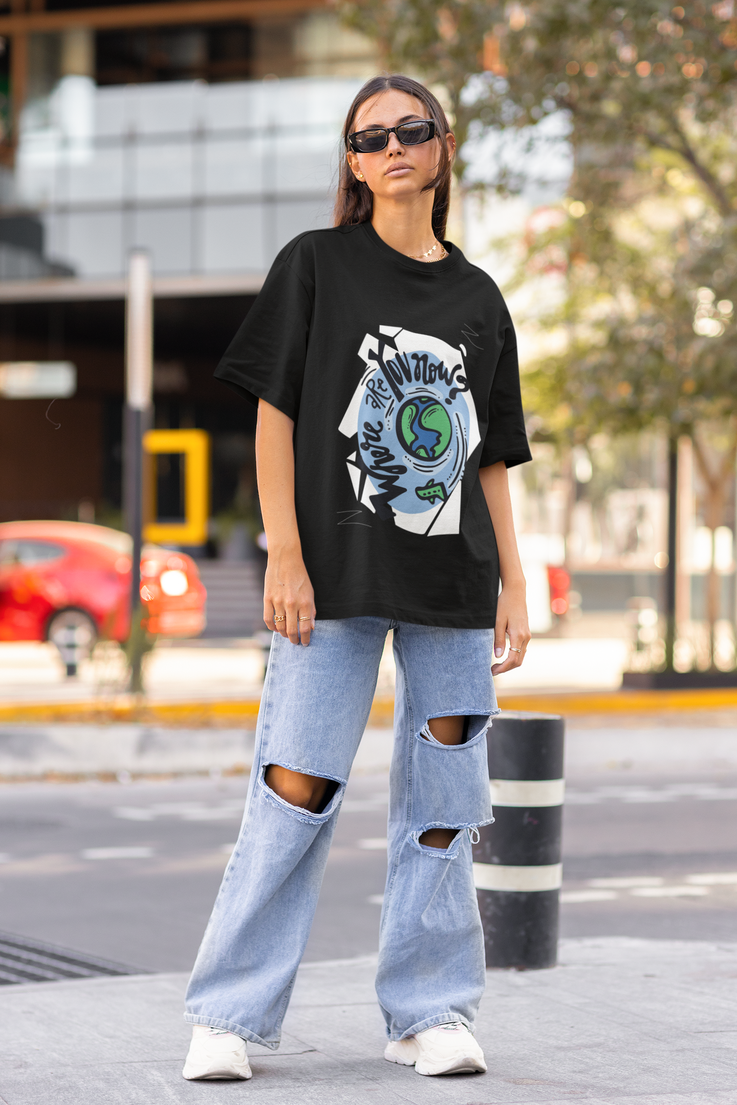 Black Where Are You Unisex Oversized T-Shirt