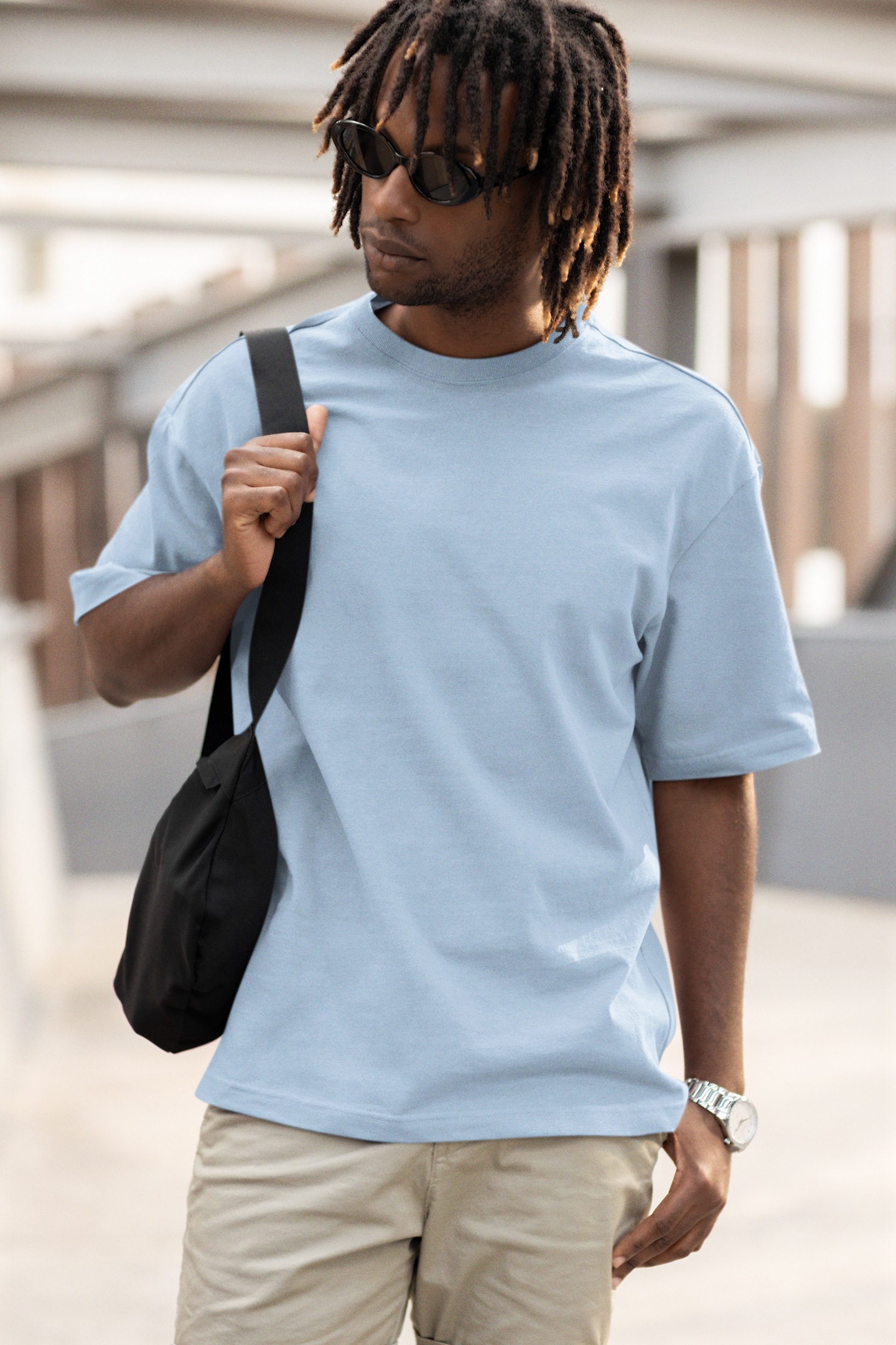 Powder Blue Solid Oversized Unisex T-Shirt