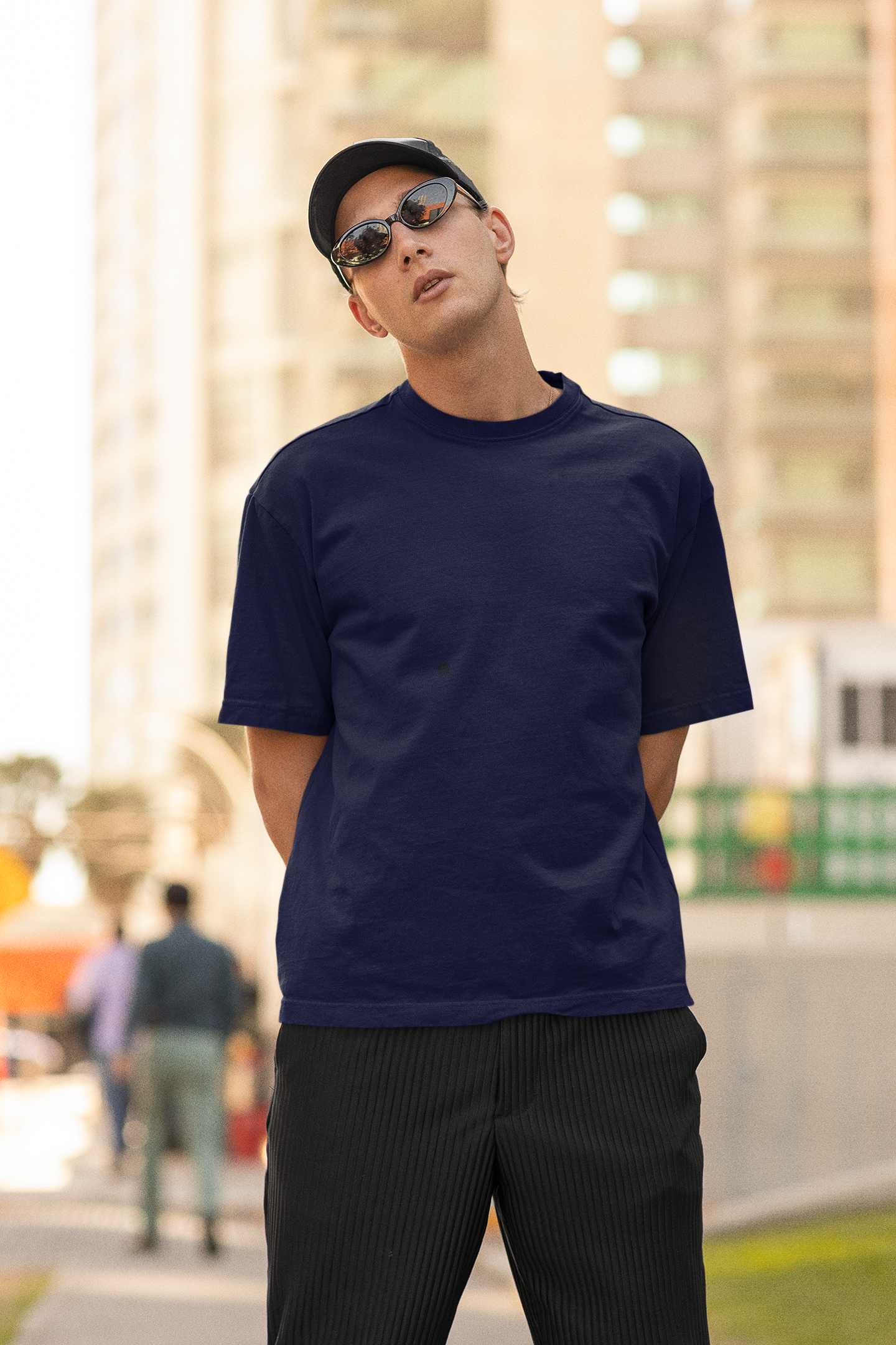 Navy Blue Solid Oversized Unisex T-Shirt