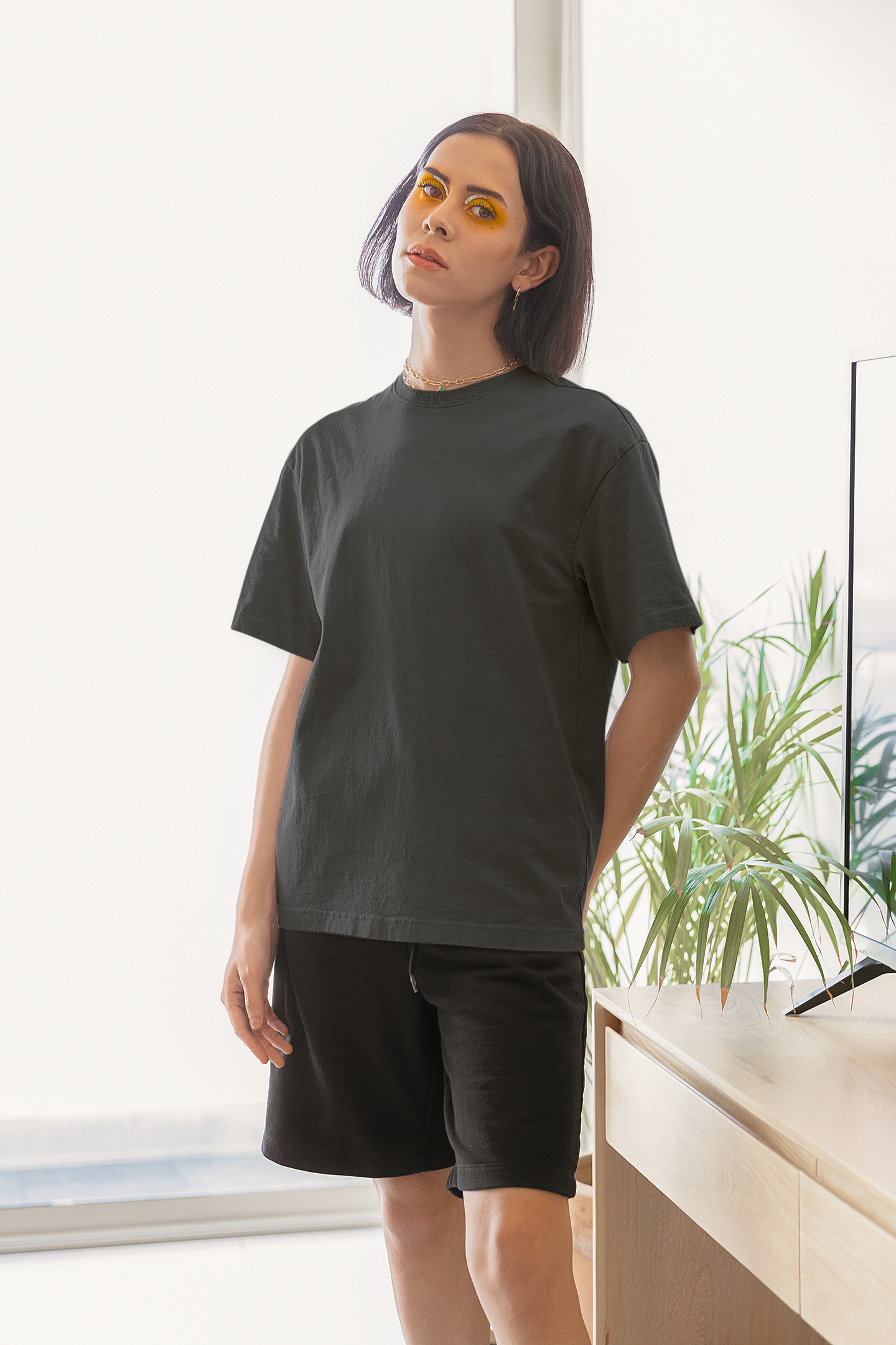 Dark Grey Solid Oversized Unisex T-Shirt