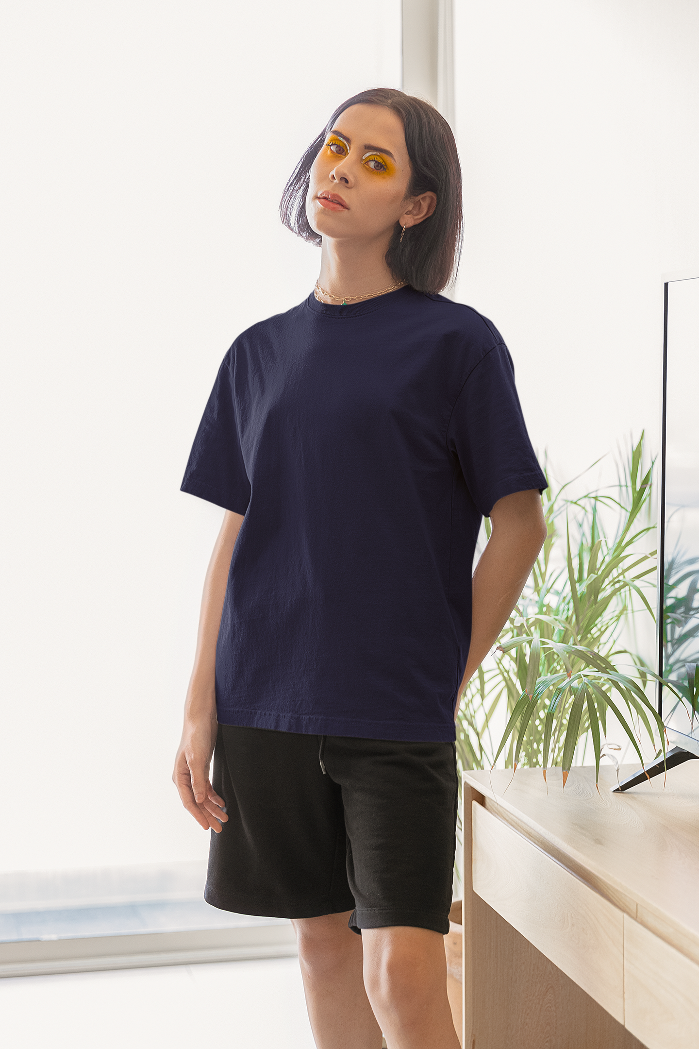 Navy Blue Solid Oversized Unisex T-Shirt