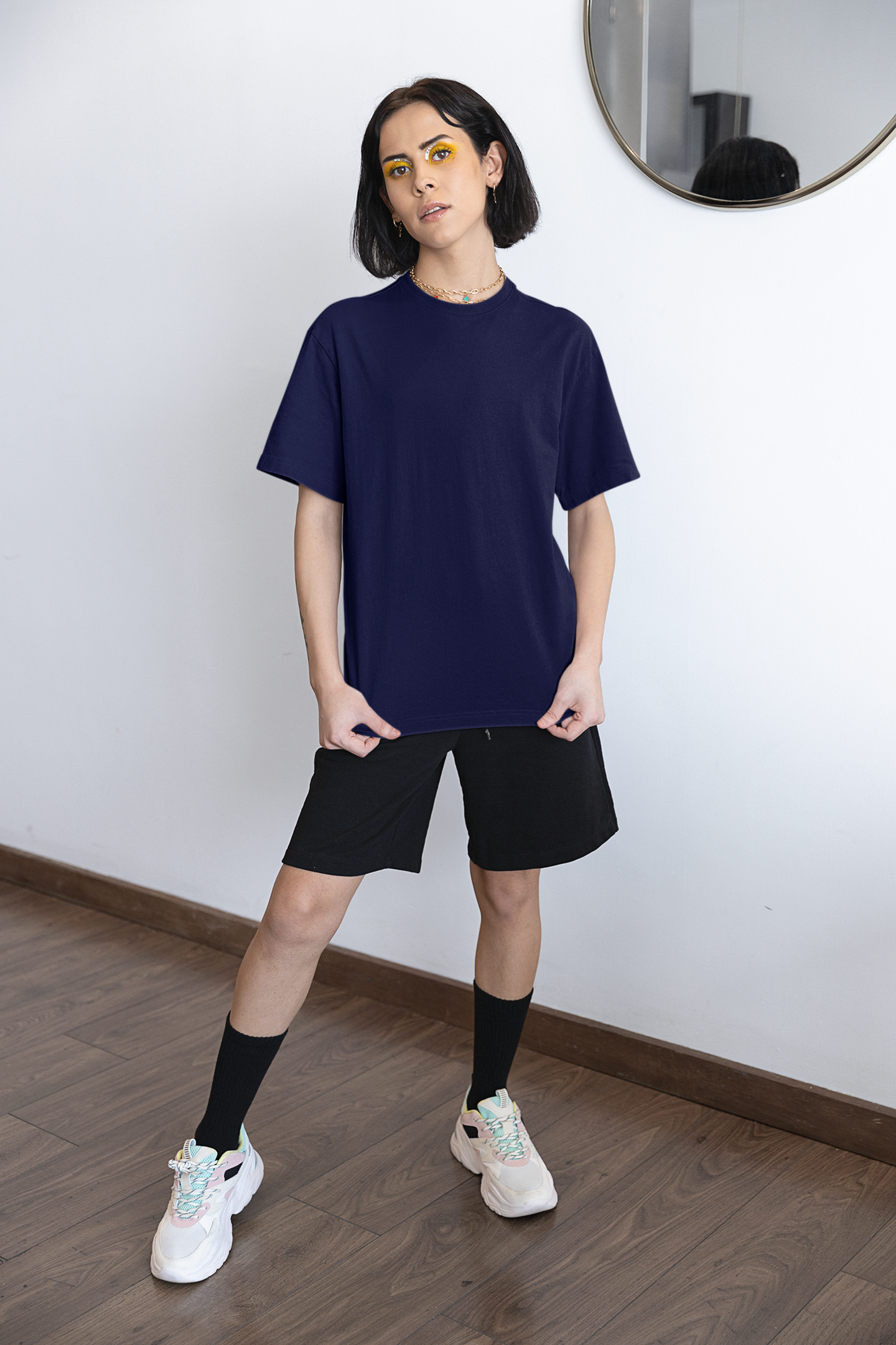 Navy Blue Solid Oversized Unisex T-Shirt