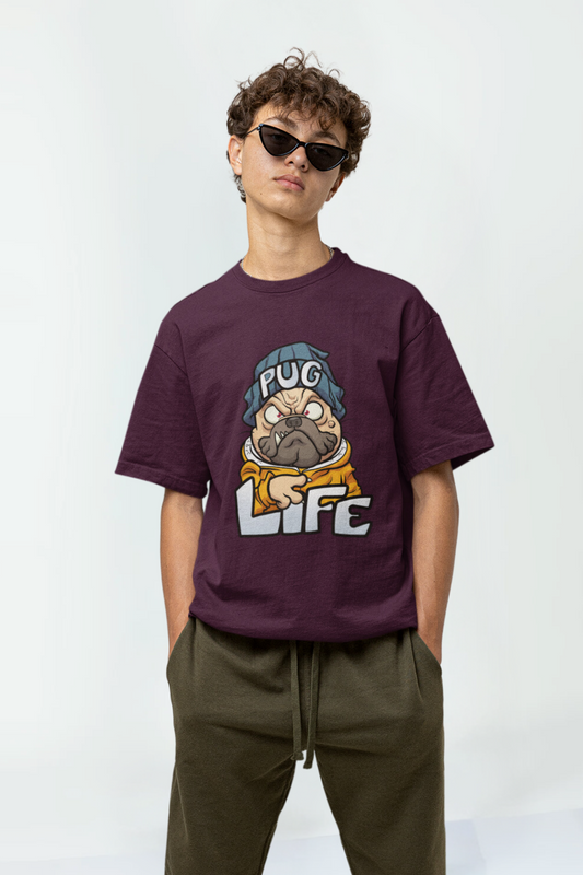 Wine Pug Life Unisex Oversized T-Shirt