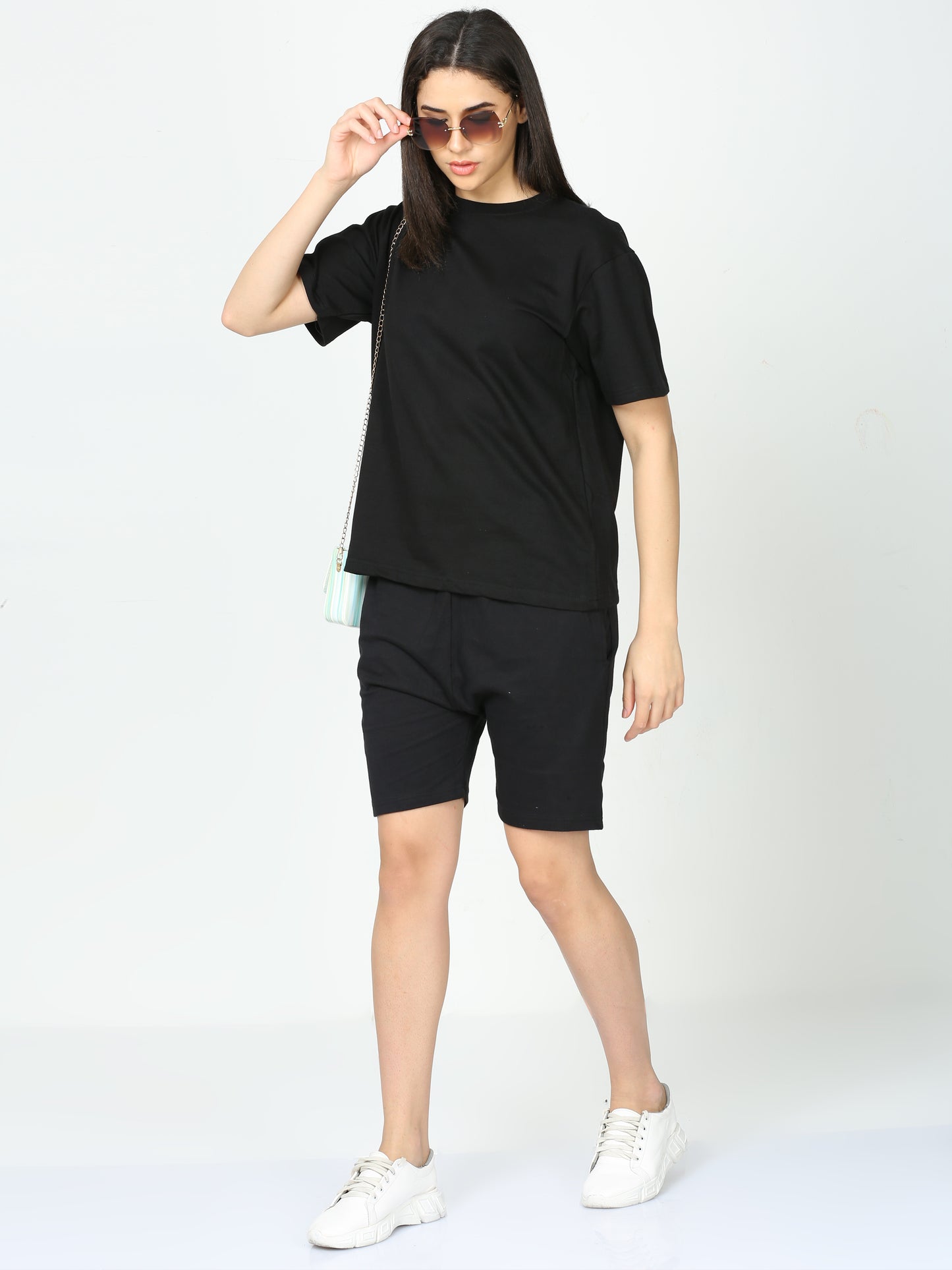 Black Solid Premium Unisex T-Shirt and Shorts Co-ord Set