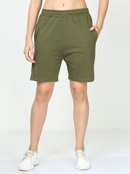 Olive Green Solid Premium Unisex Shorts