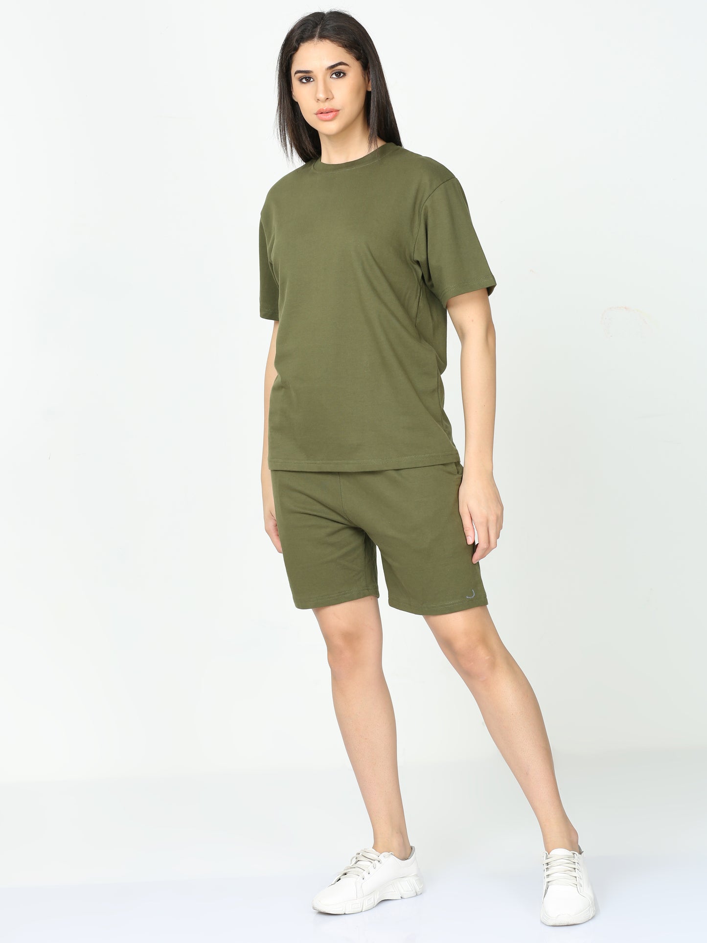 Olive Green Solid Premium Unisex T-Shirt and Shorts Co-ord Set