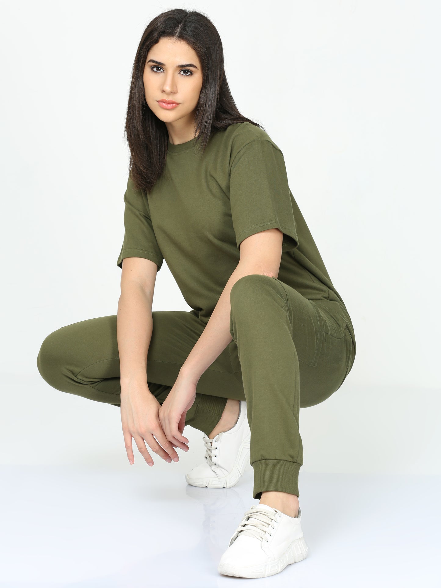 Olive Green Solid Premium Unisex T-Shirt and Joggers Co-ord Set