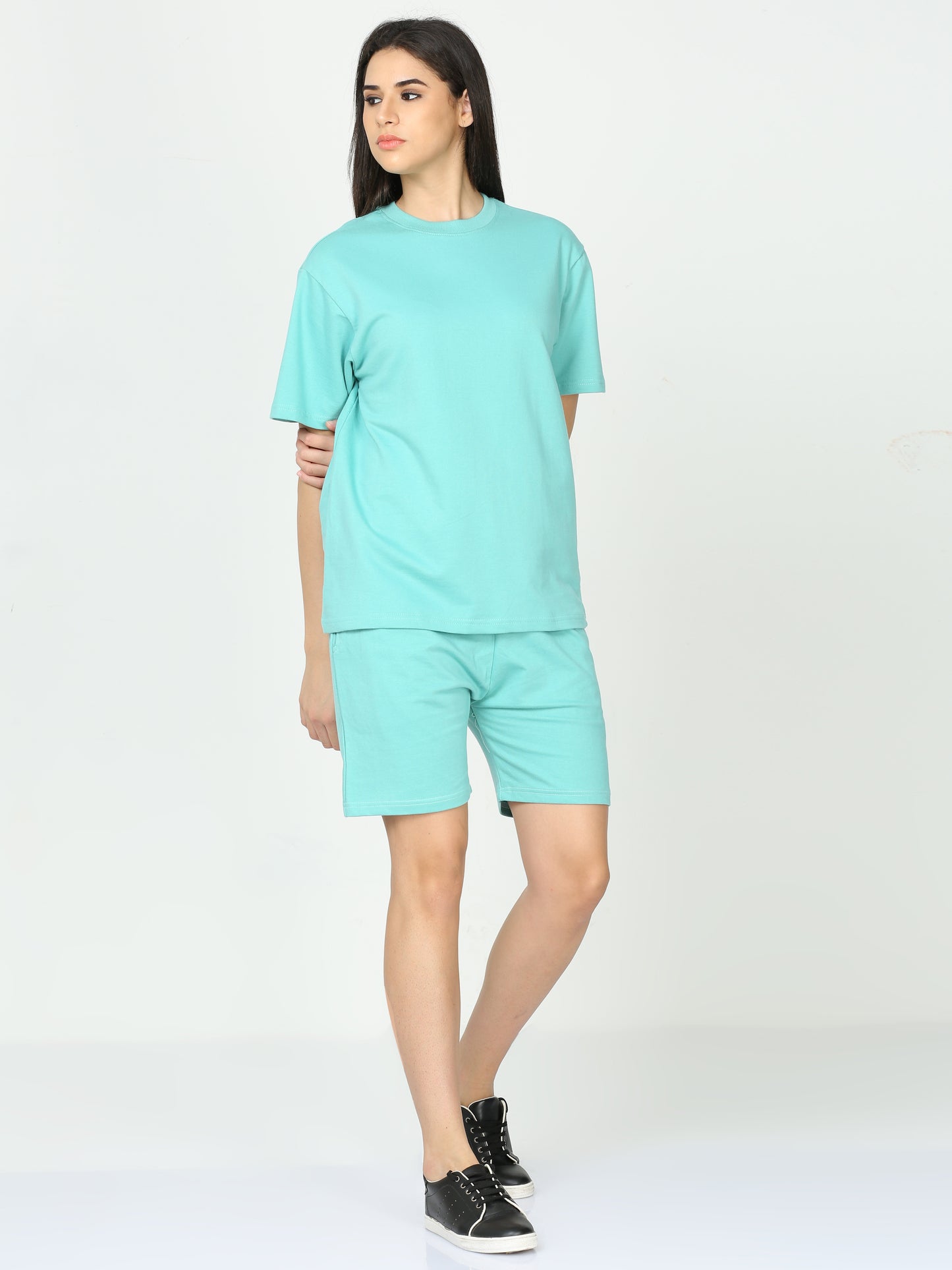 Petrol Green Solid Premium Unisex T-Shirt and Shorts Co-ord Set