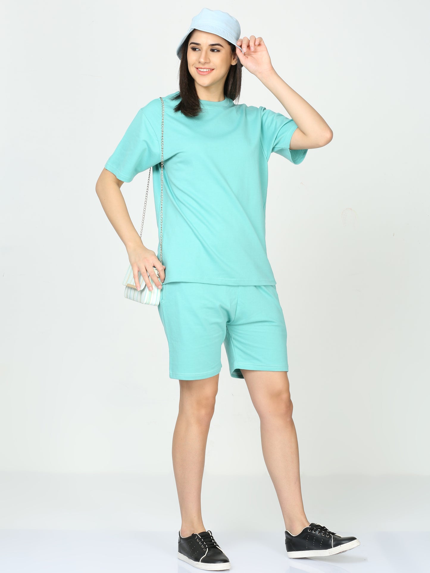 Petrol Green Solid Premium Unisex T-Shirt and Shorts Co-ord Set