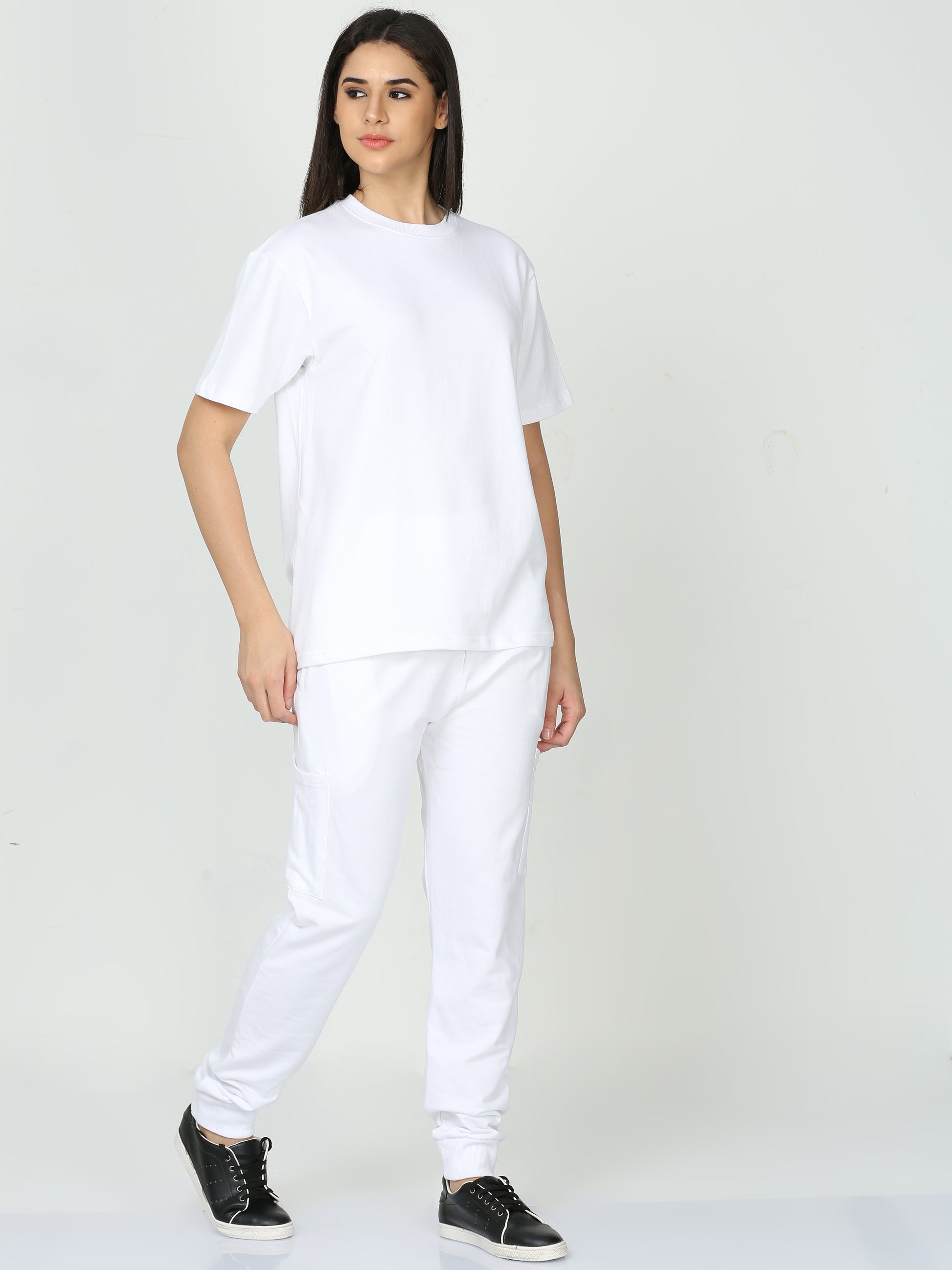 White Solid Premium Unisex T-Shirt and Joggers Co-ord Set – Look At That