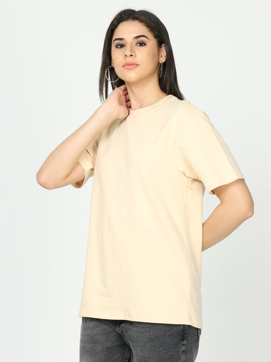 Beige Solid Premium Oversized Unisex T-Shirt