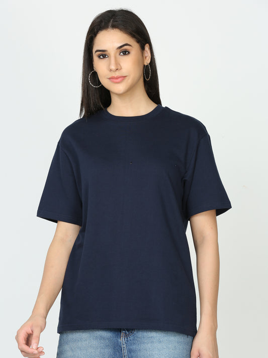 Navy Blue Solid Premium Oversized Unisex T-Shirt