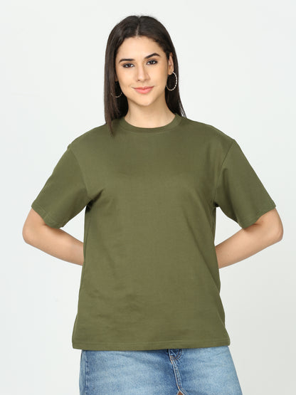 Olive Green Solid Premium Oversized Unisex T-Shirt