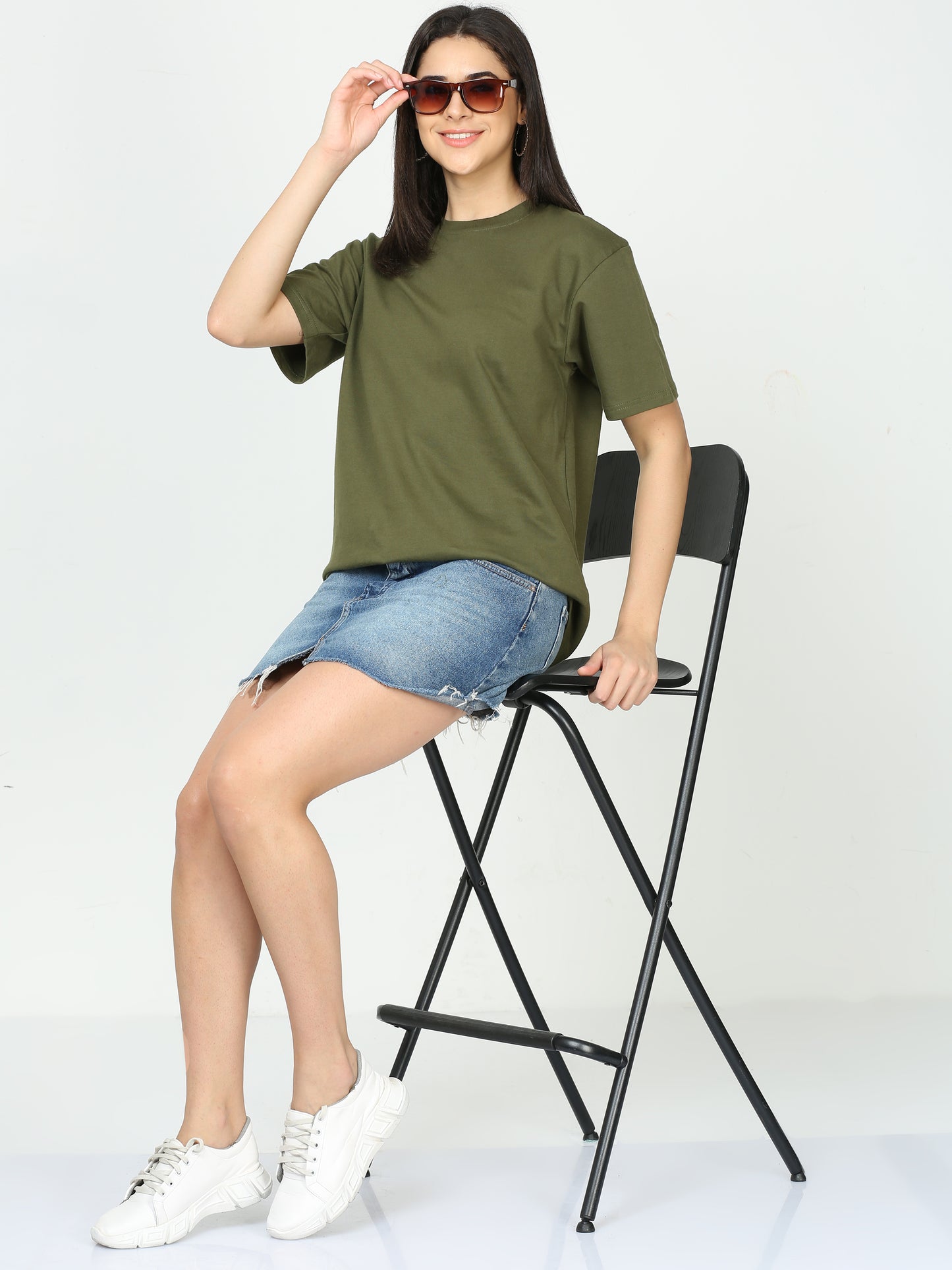 Olive Green Solid Premium Oversized Unisex T-Shirt