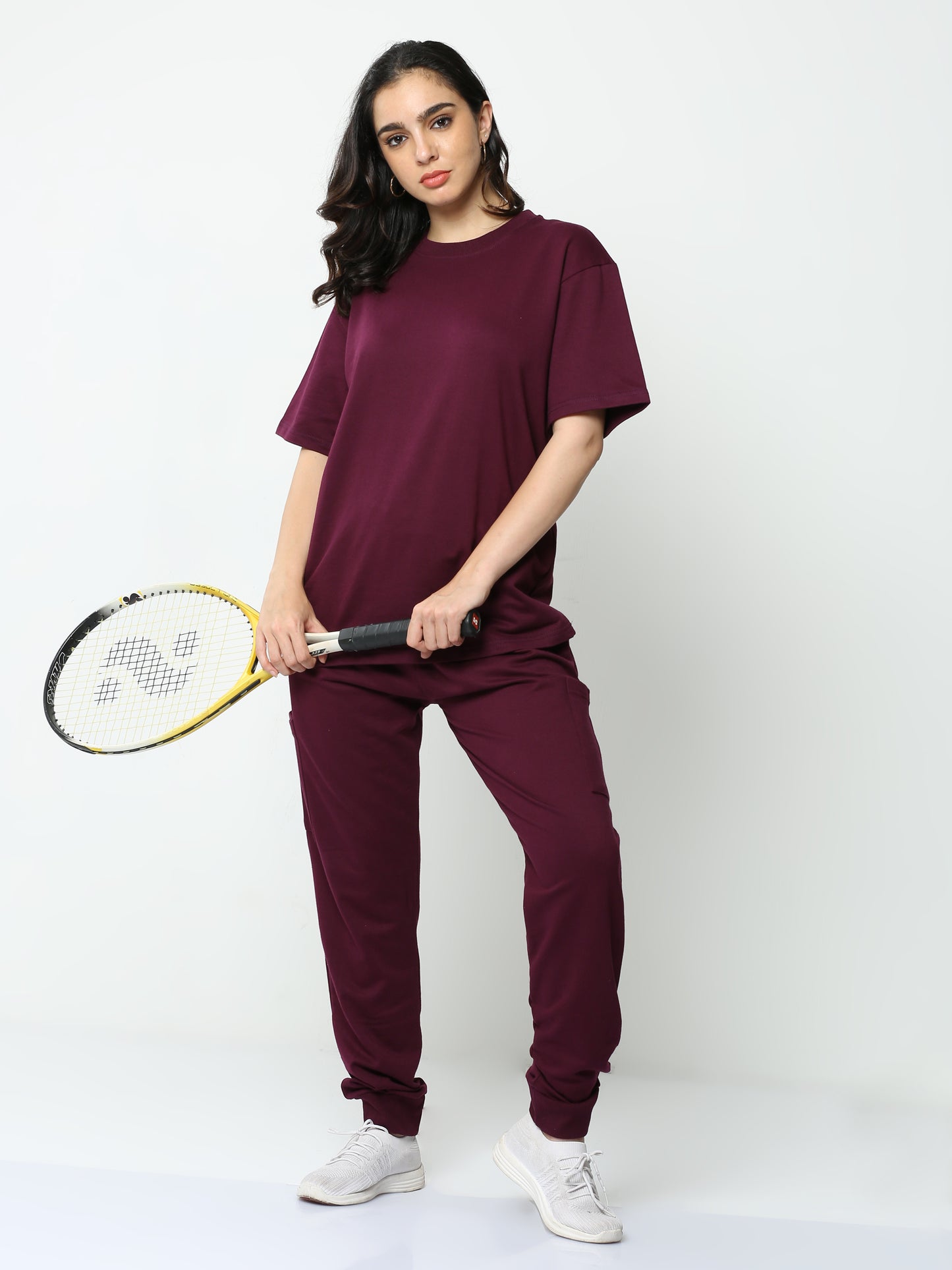 Wine Solid Premium Unisex T-Shirt and Joggers Co-ord Set