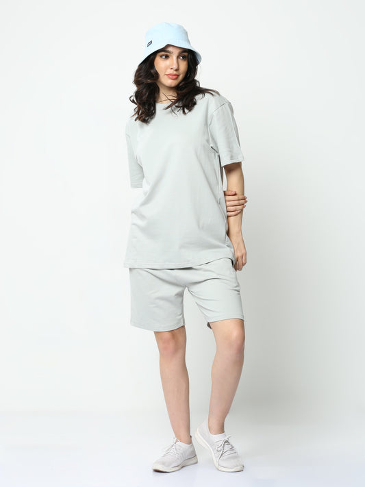 Storm Grey Solid Premium Unisex T-Shirt and Shorts Co-ord Set