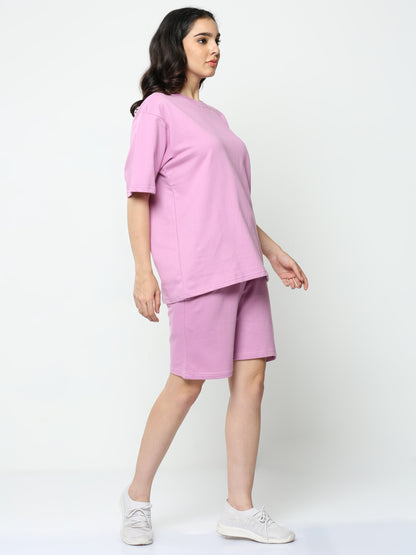 Lavender Solid Premium Unisex T-Shirt and Shorts Co-ord Set