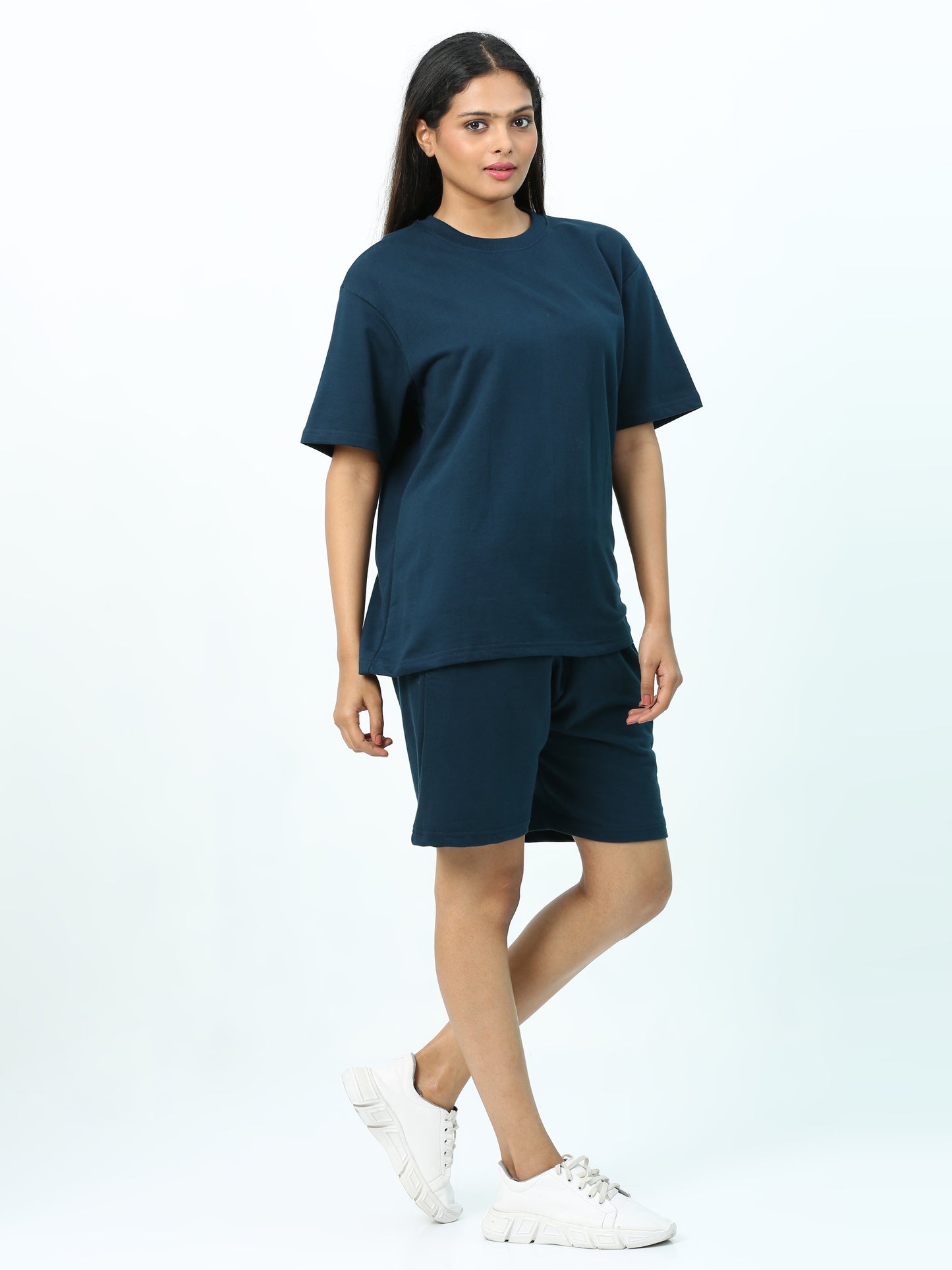 Turquoise Solid Premium Unisex T-Shirt and Shorts Co-ord Set