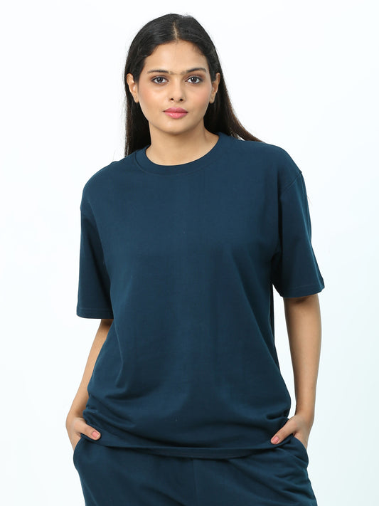 Turquoise Solid Premium Unisex Oversized T-Shirt