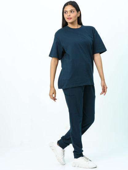 Turquoise Solid Premium Unisex T-Shirt and Joggers Co-ord Set