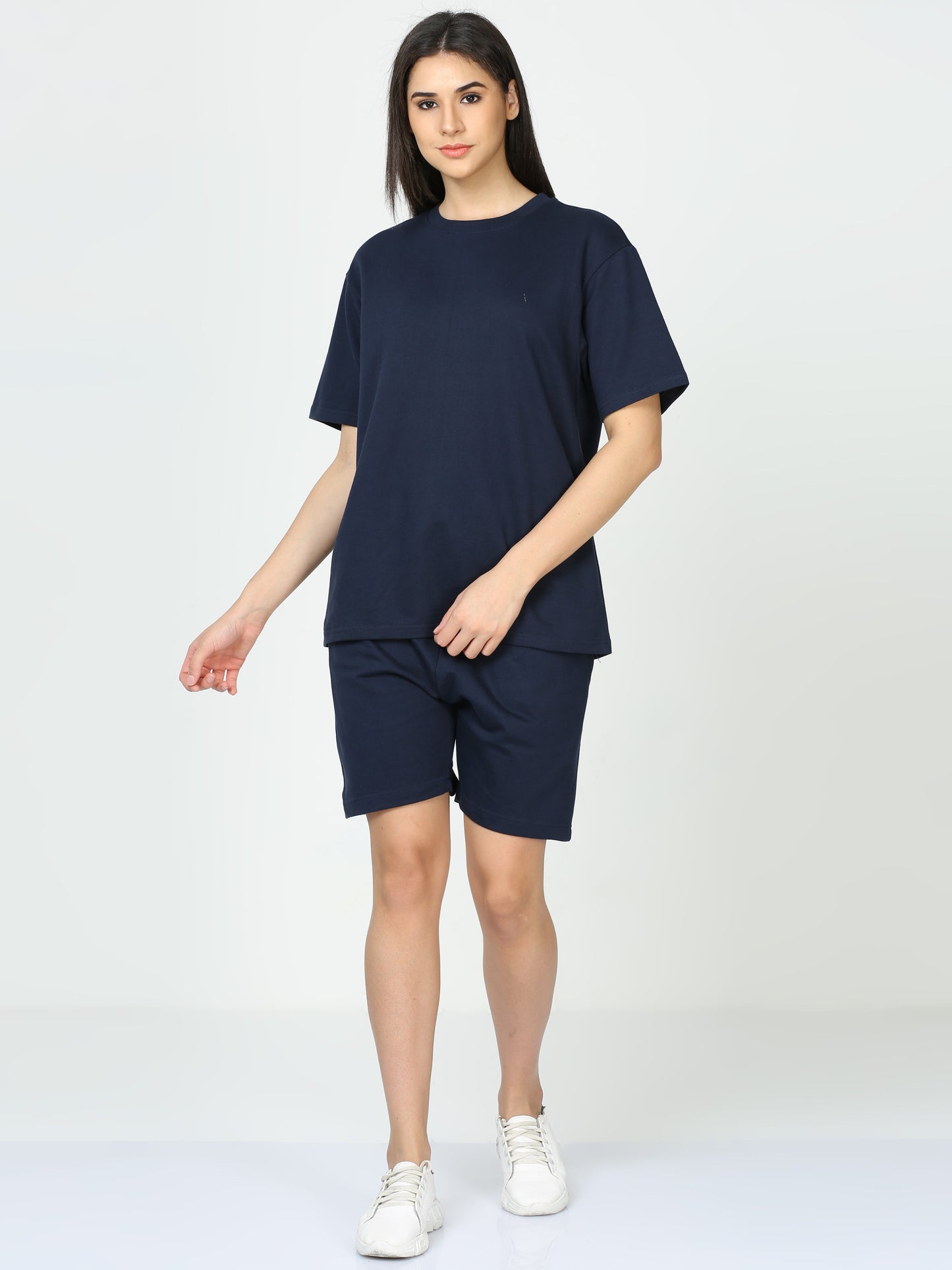 Navy Blue Solid Premium Unisex T-Shirt and Shorts Co-ord Set