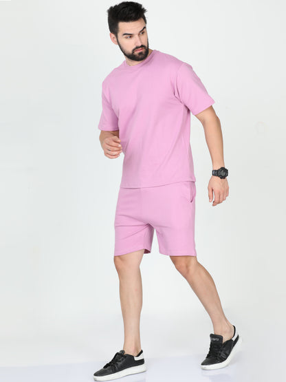 Lavender Solid Premium Unisex T-Shirt and Shorts Co-ord Set