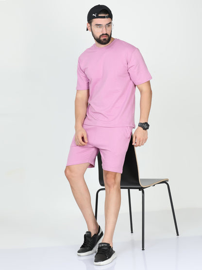 Lavender Solid Premium Unisex T-Shirt and Shorts Co-ord Set