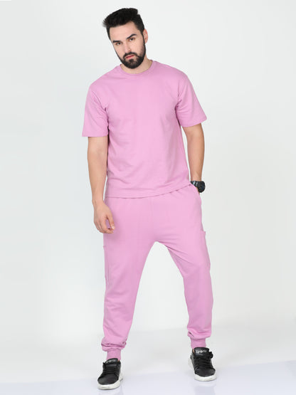 Lavender Solid Premium Unisex T-Shirt and Joggers Co-ord Set