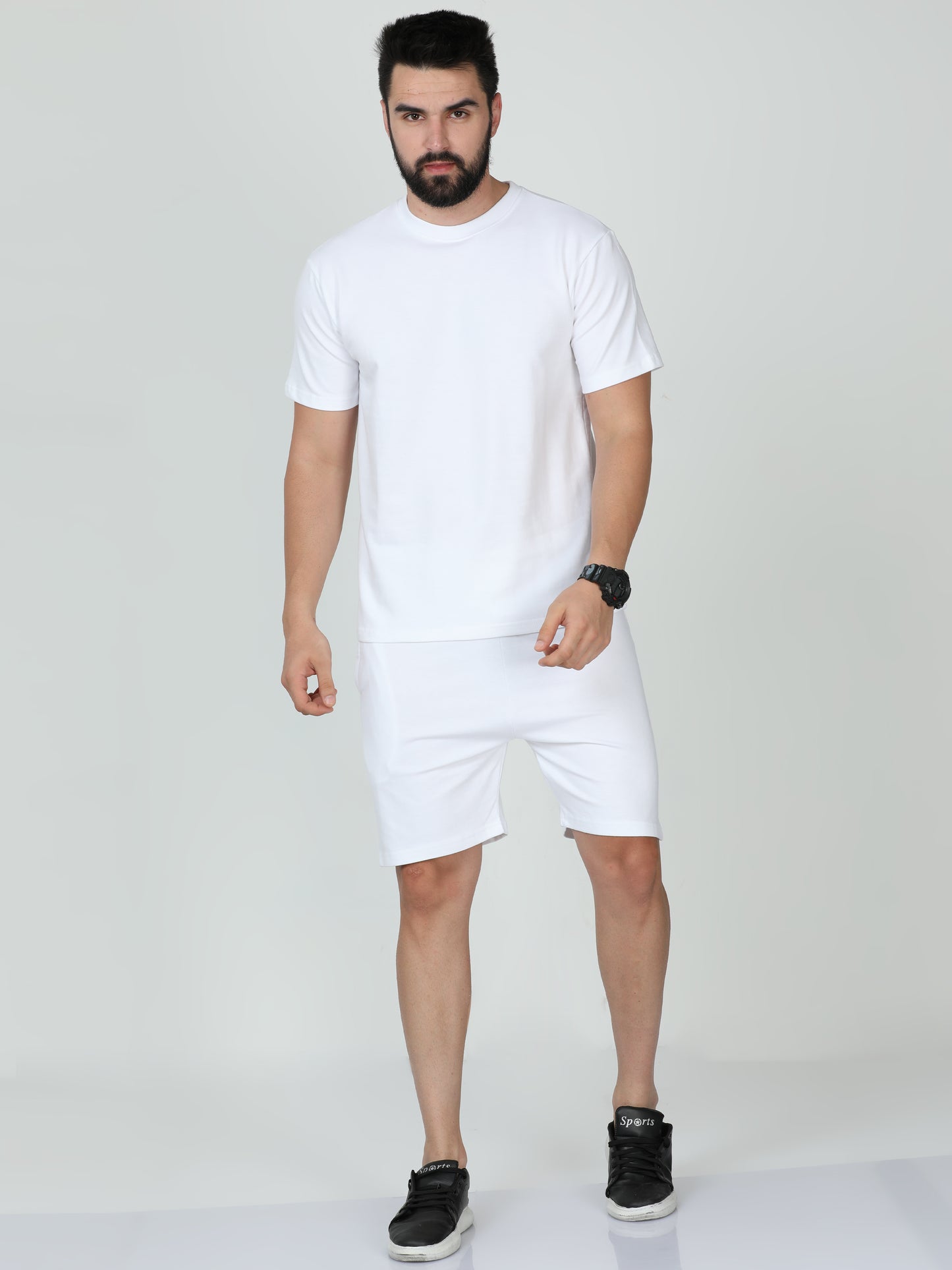 White Solid Premium Unisex T-Shirt and Shorts Co-ord Set