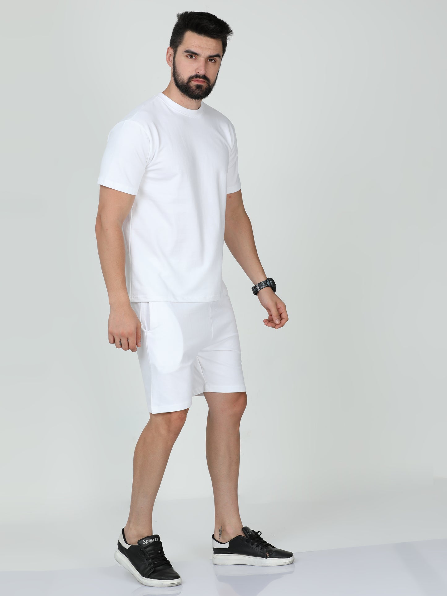 White Solid Premium Unisex T-Shirt and Shorts Co-ord Set