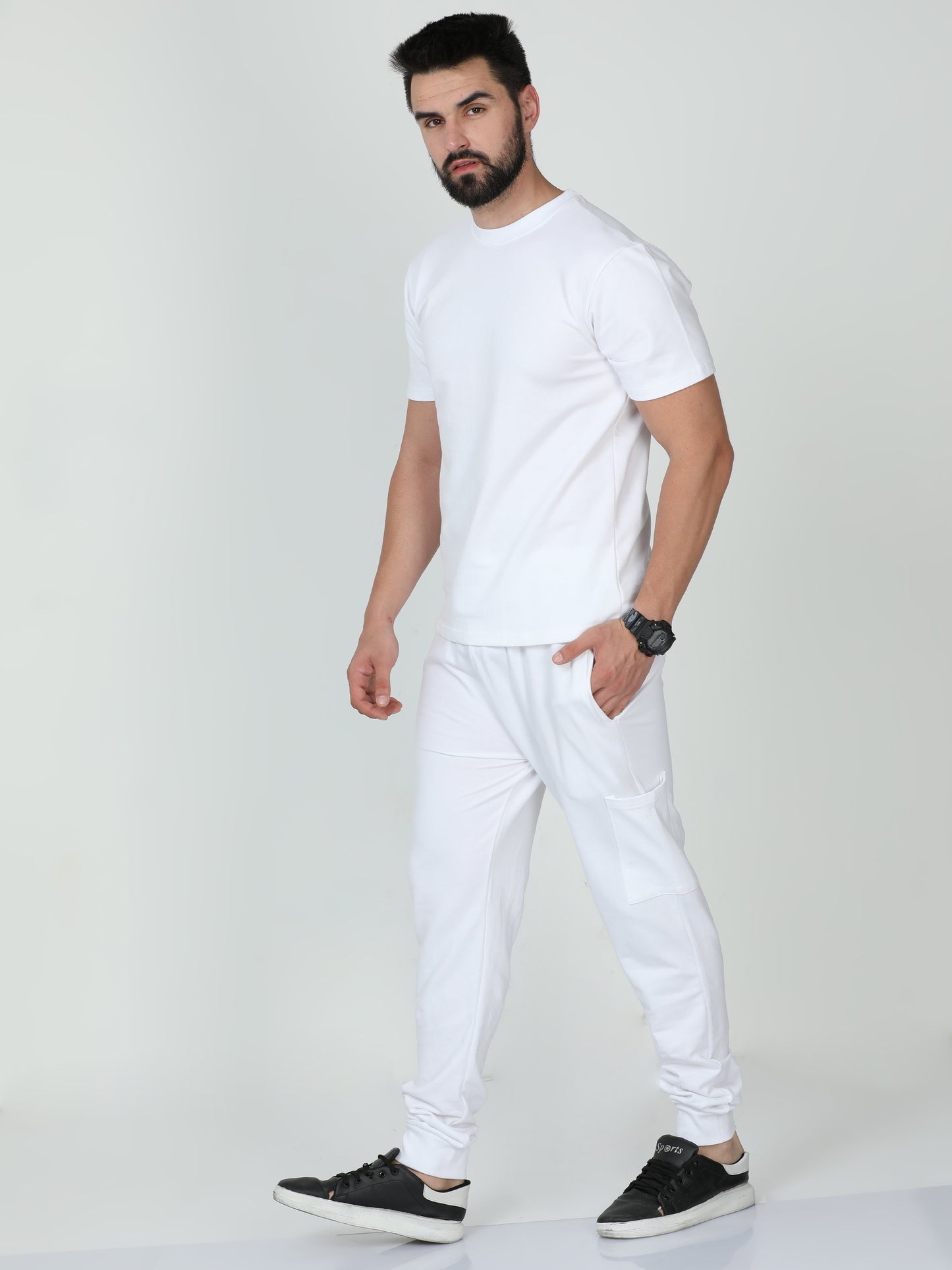 White Solid Premium Unisex T-Shirt and Joggers Co-ord Set