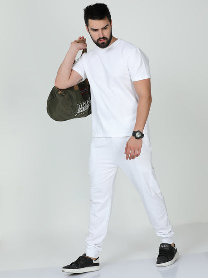 White Solid Premium Unisex T-Shirt and Joggers Co-ord Set