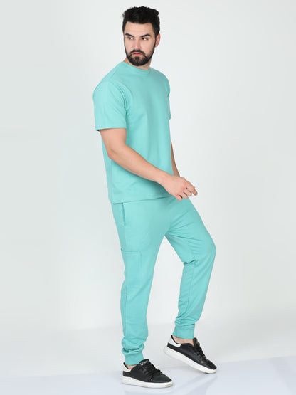 Petrol Green Solid Premium Unisex T-Shirt and Joggers Co-ord Set