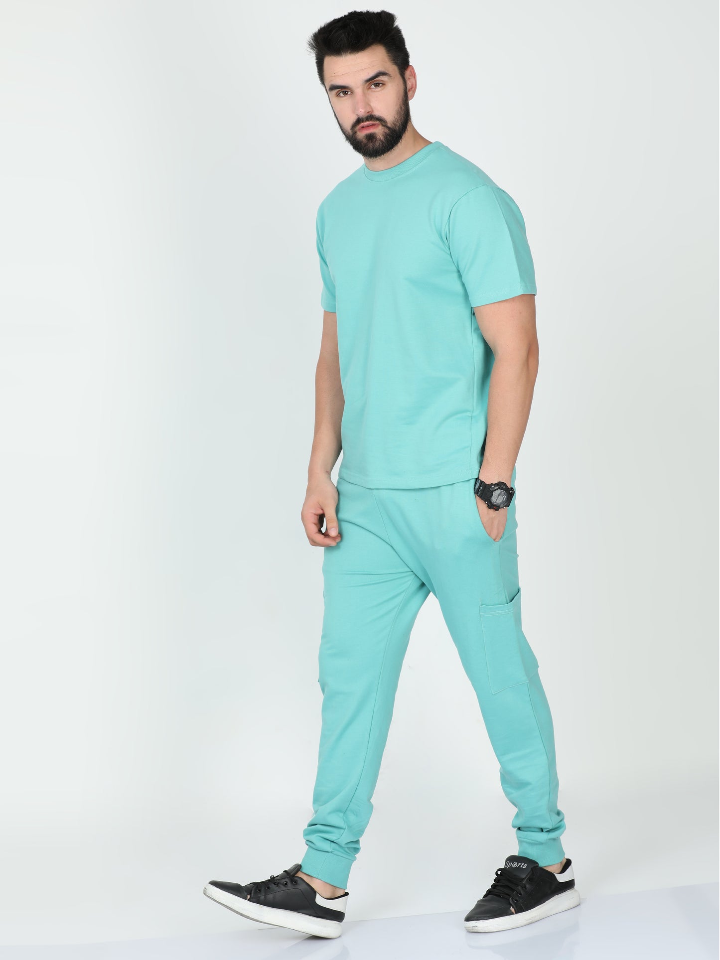 Petrol Green Solid Premium Unisex T-Shirt and Joggers Co-ord Set