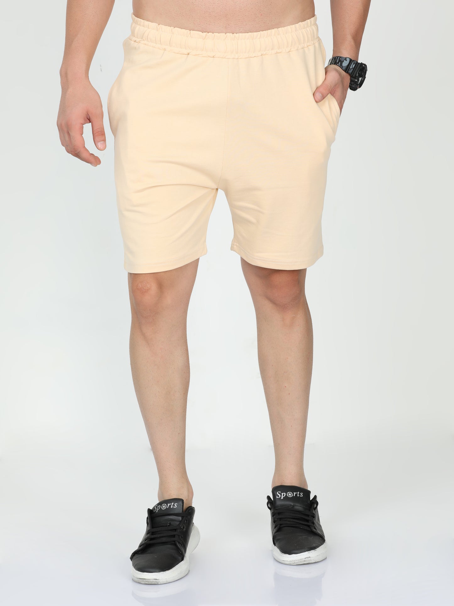 Beige Solid Premium Unisex Shorts
