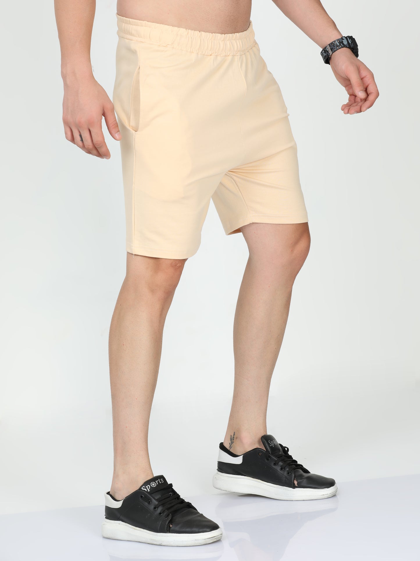 Beige Solid Premium Unisex Shorts