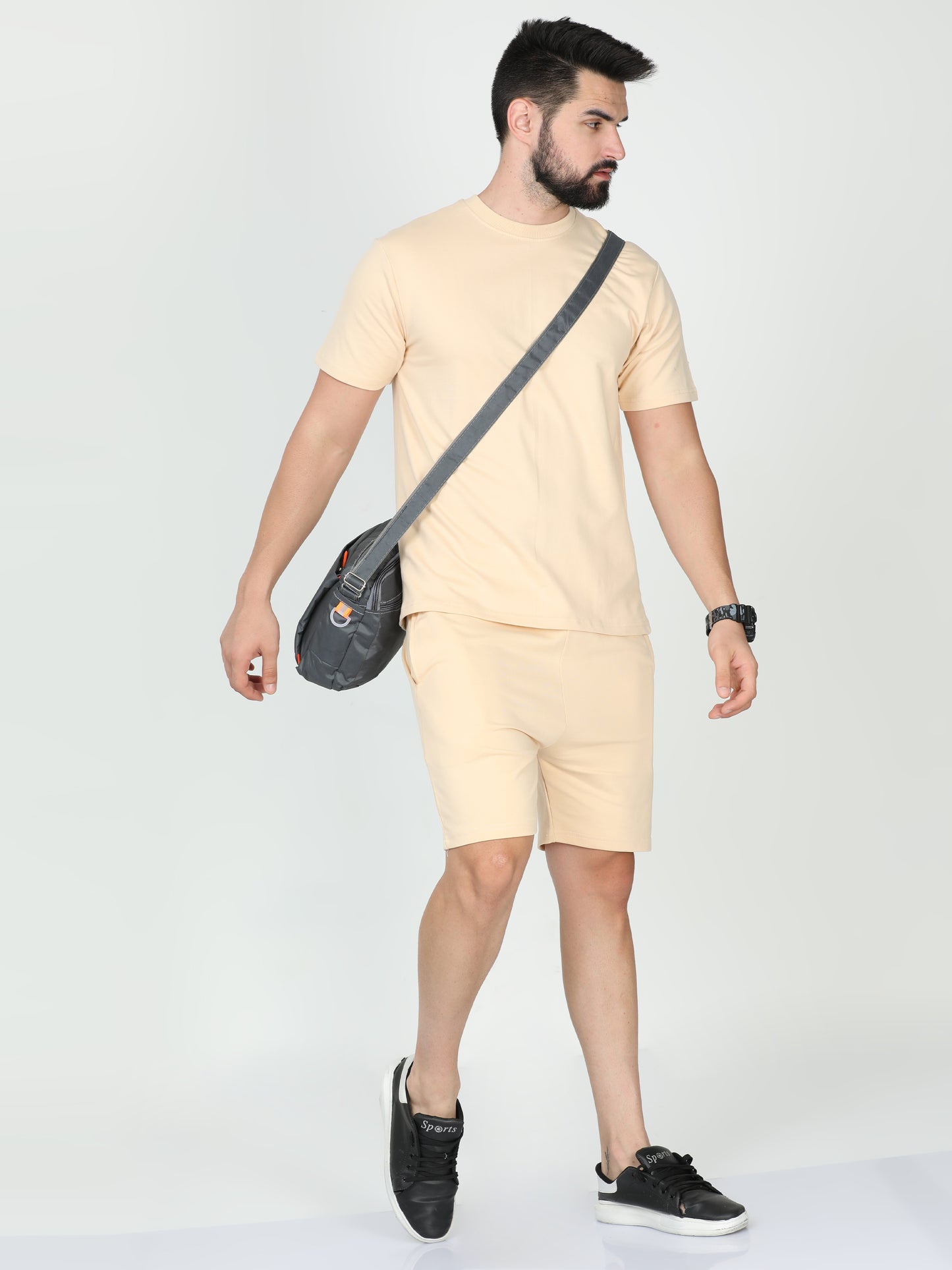 Beige Solid Premium Unisex T-Shirt and Shorts Co-ord Set